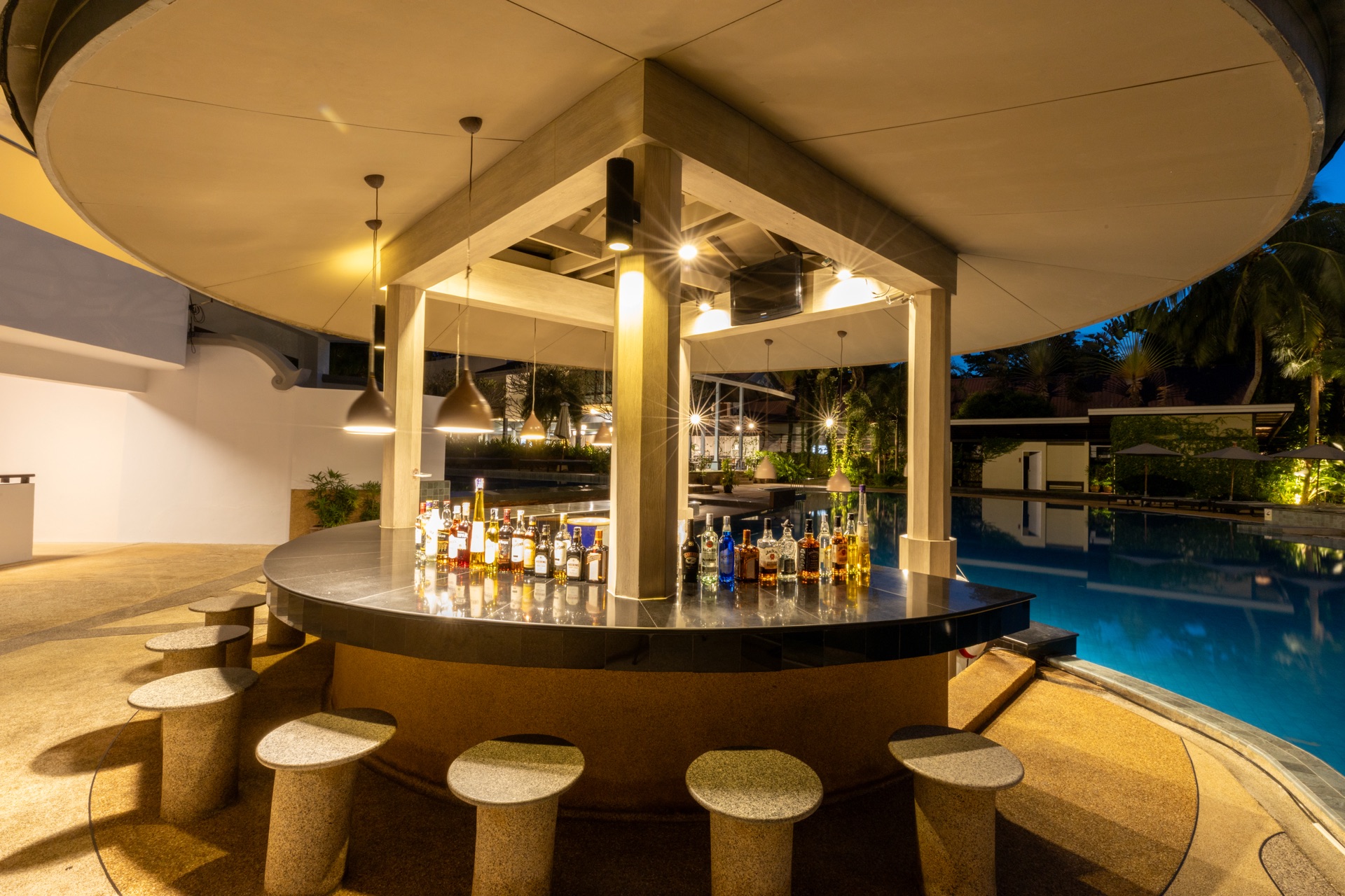 Pool bar at dusk